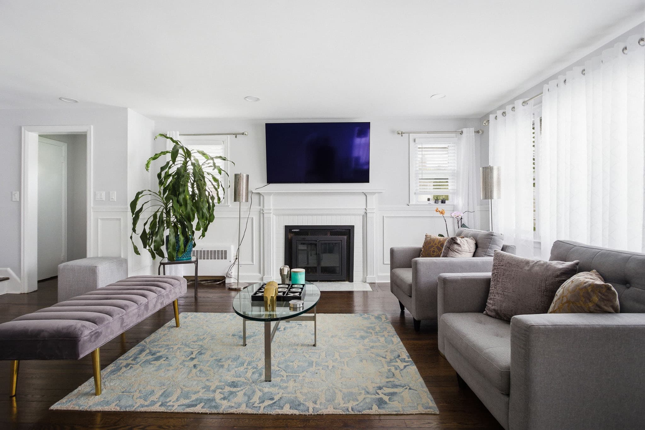 Bright living room photographed for an Airbnb listing