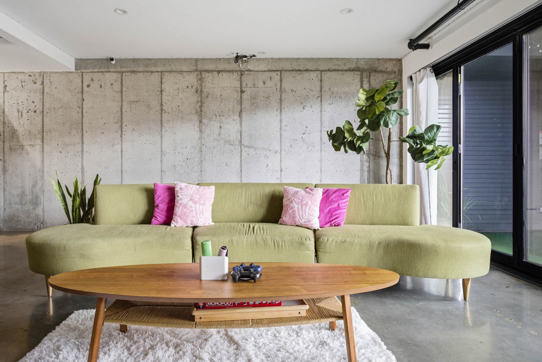 Short-term rental living room with distinctive design — property consulting